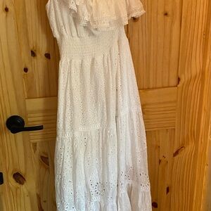 White Eyelet One Shoulder Maxi Dress